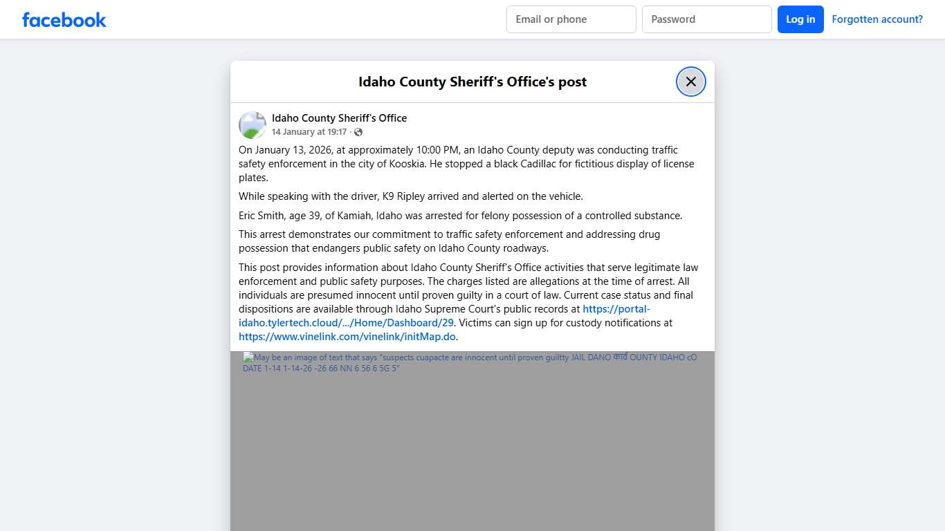 On January 13, 2026, at... - Idaho County Sheriff's Office Facebook