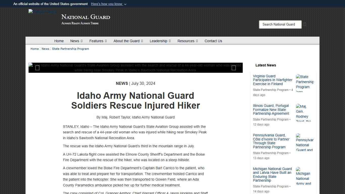 Idaho Army National Guard Soldiers Rescue Injured Hiker > National Guard > State Partnership Program News - The National Guard